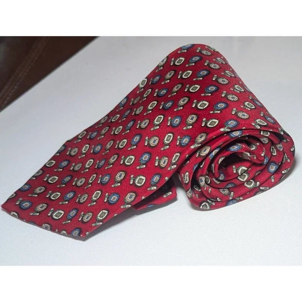Brooks Brothers Necktie Mens Tie Burgundy Red Geometric Pattern 100%-Silk